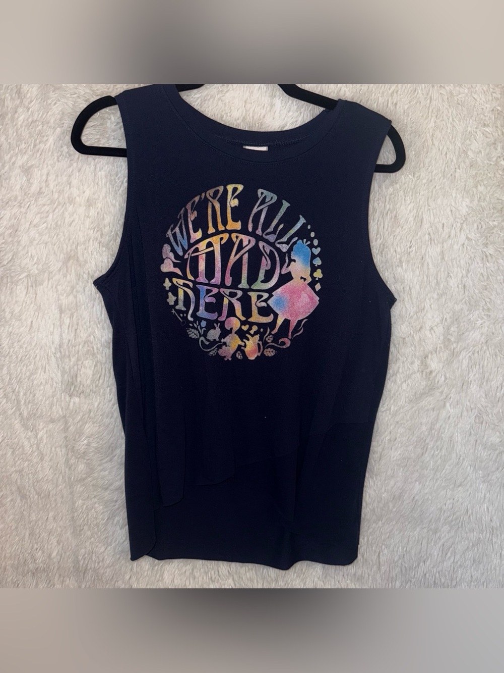 Disney Alice in Wonderland We're All Mad Here Graphic Muscle Tank Size Large